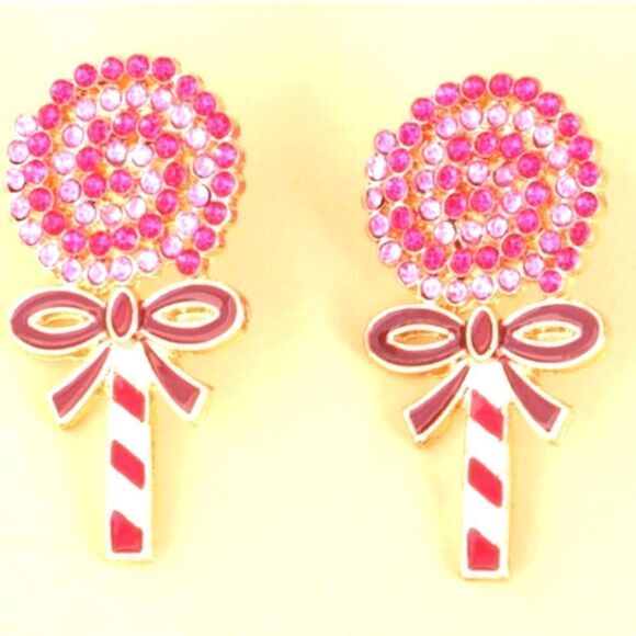 Cb#5 CHRISTMAS LOLLIPOPS  RHINESTONE EARRINGS - Picture 1 of 9